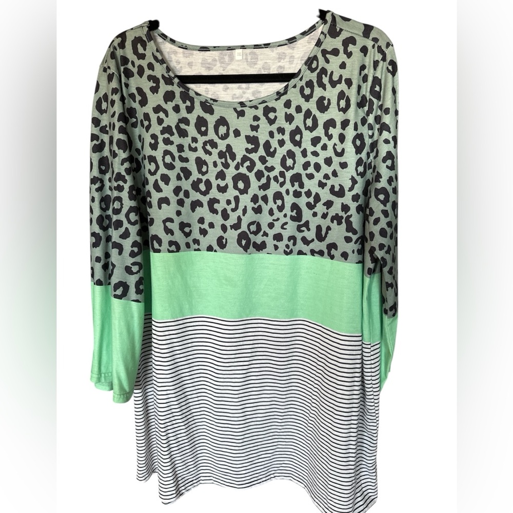 Leopard and Striped Long Sleeve Top